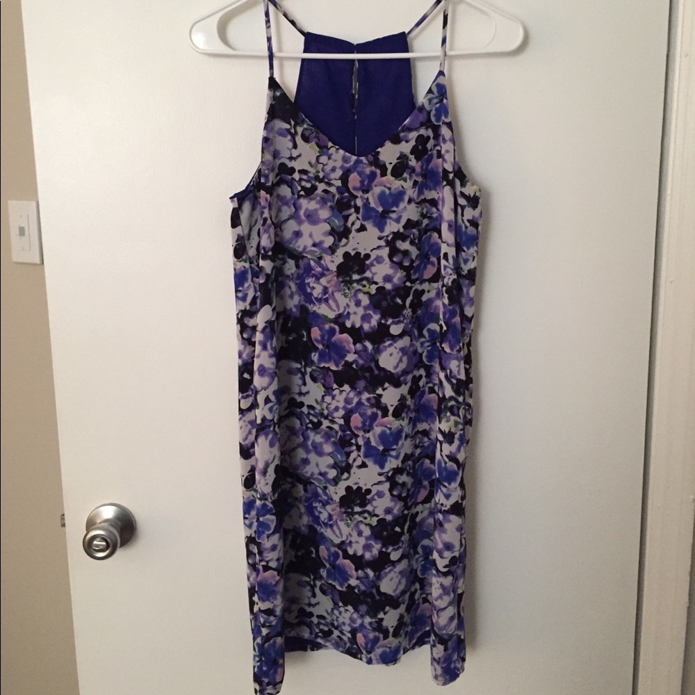 Reversible purple flowery dress/ blue dress.